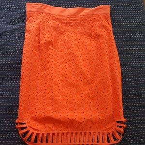 Red knee length summer skirt